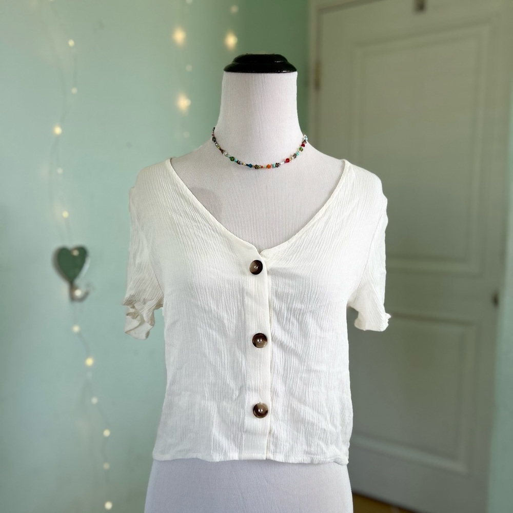 HM Size S White Crepe Chiffon Button Up Blouse